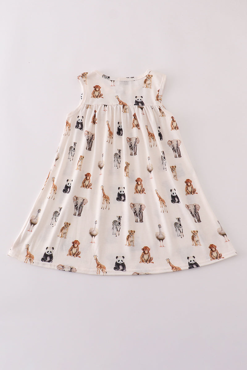 Abby & Evie - Grey Zoo Animal Print Ruffle Dress