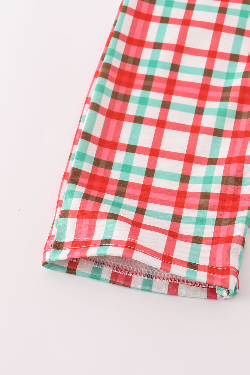 Abby & Evie - Red Santa Claus Embroidery Plaid JonJon Set