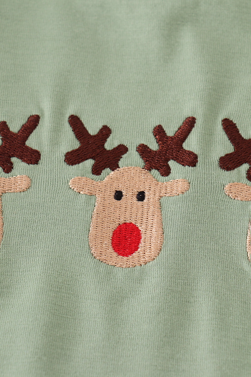 Abby & Evie - Boy Green Reindeer Embroidery Two Piece Set