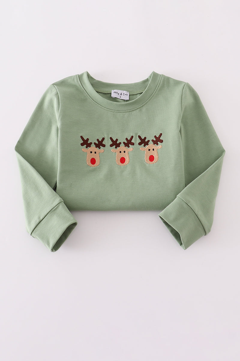 Abby & Evie - Boy Green Reindeer Embroidery Two Piece Set