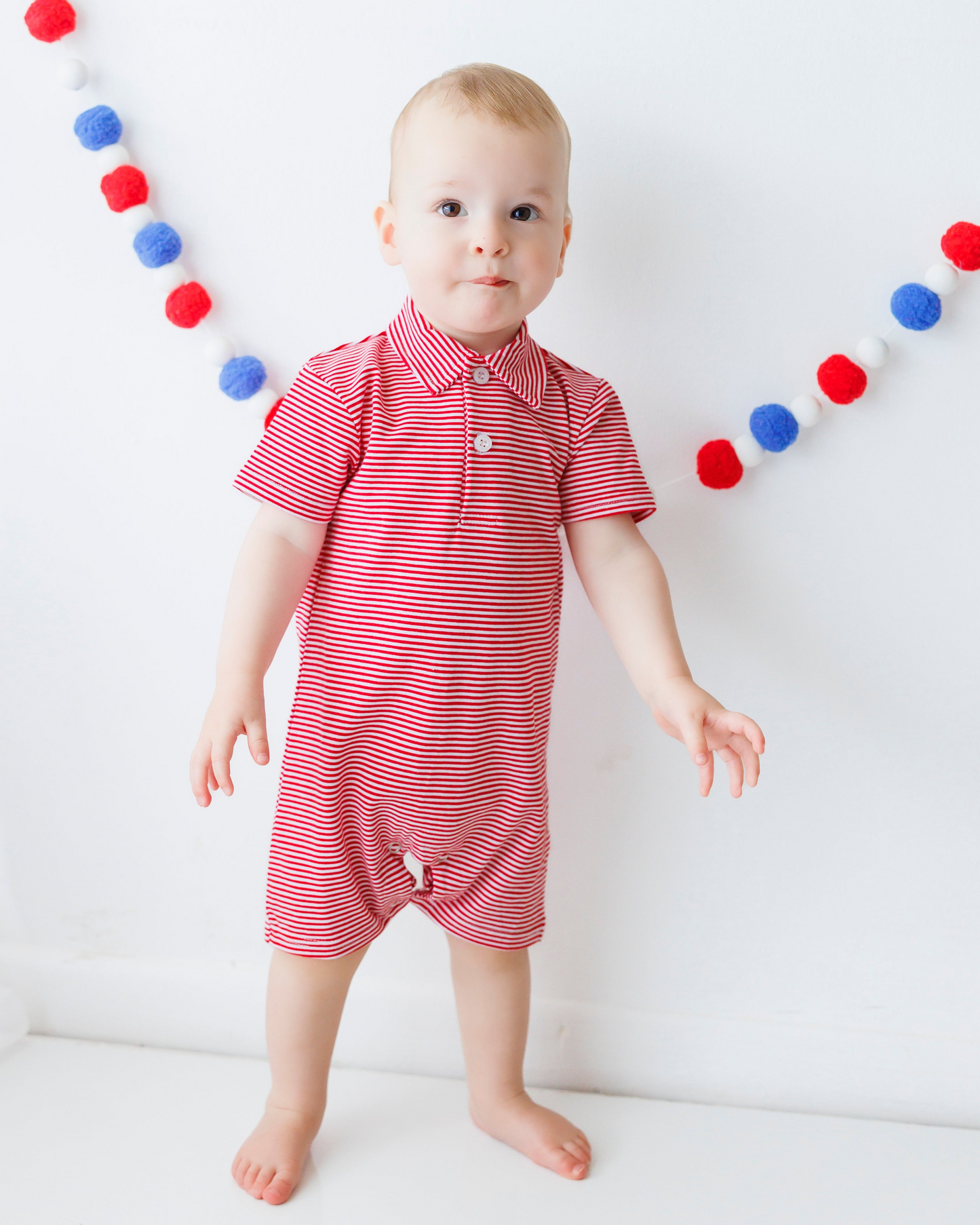 Jellybean by Smock Candy - Michael Polo Romper- Red Stripe
