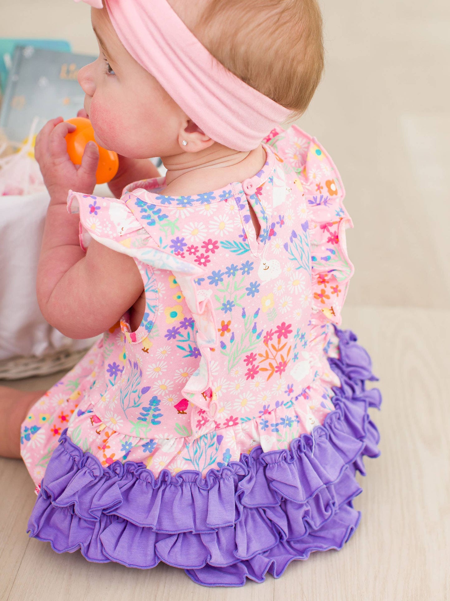 RuffleButts + RuggedButts - Baby Girls Bunny and Friends Tank Waterfall Romper
