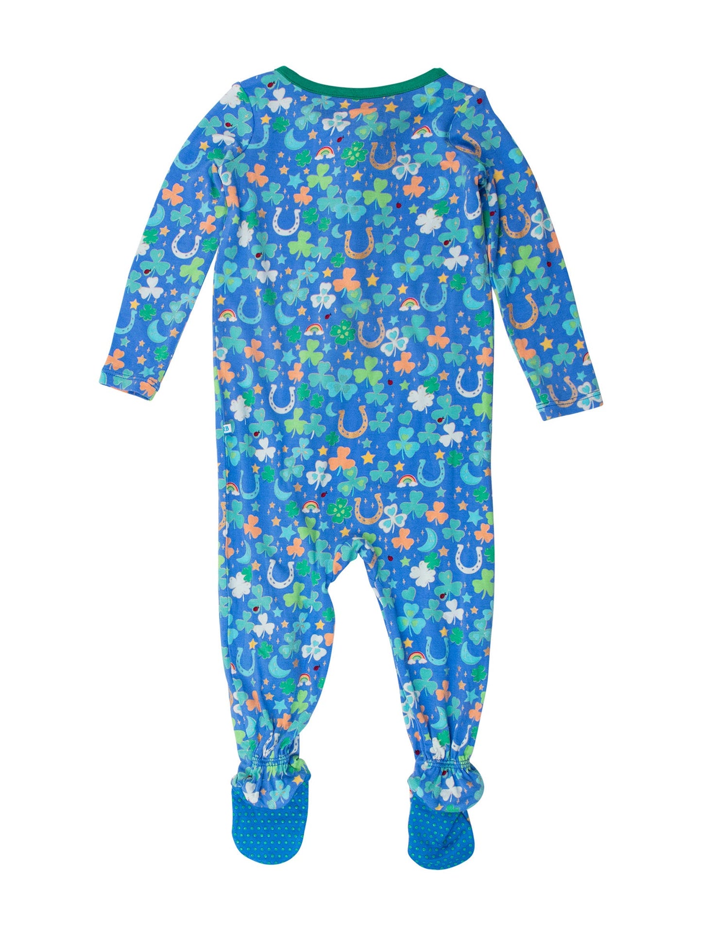 RuffleButts + RuggedButts - Baby Boys Blue Lucky Day Bamboo Viscose Footed One Piece Pajama