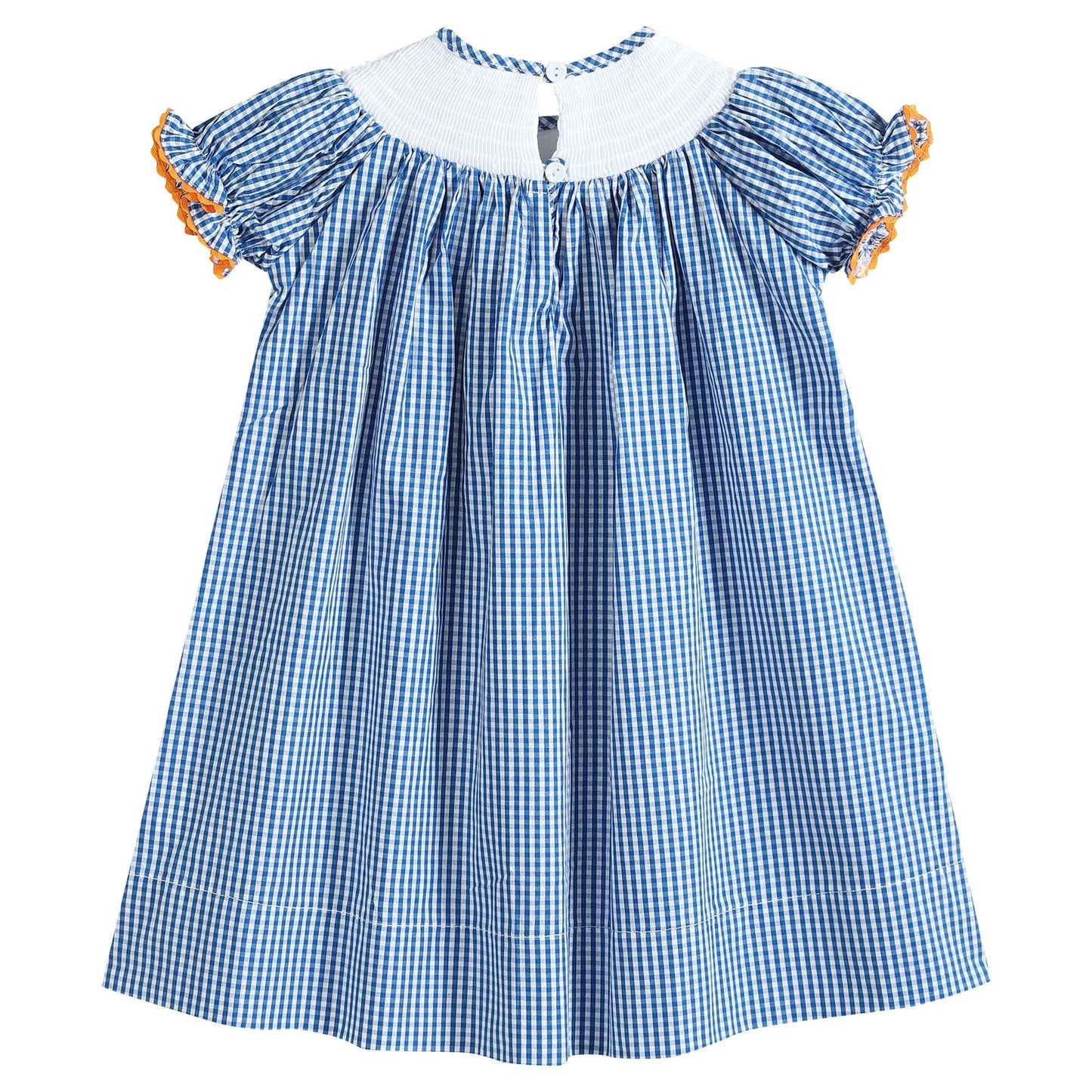 Lil Cactus - Blue Gingham Halloween Boo Smocked Bishop Dress