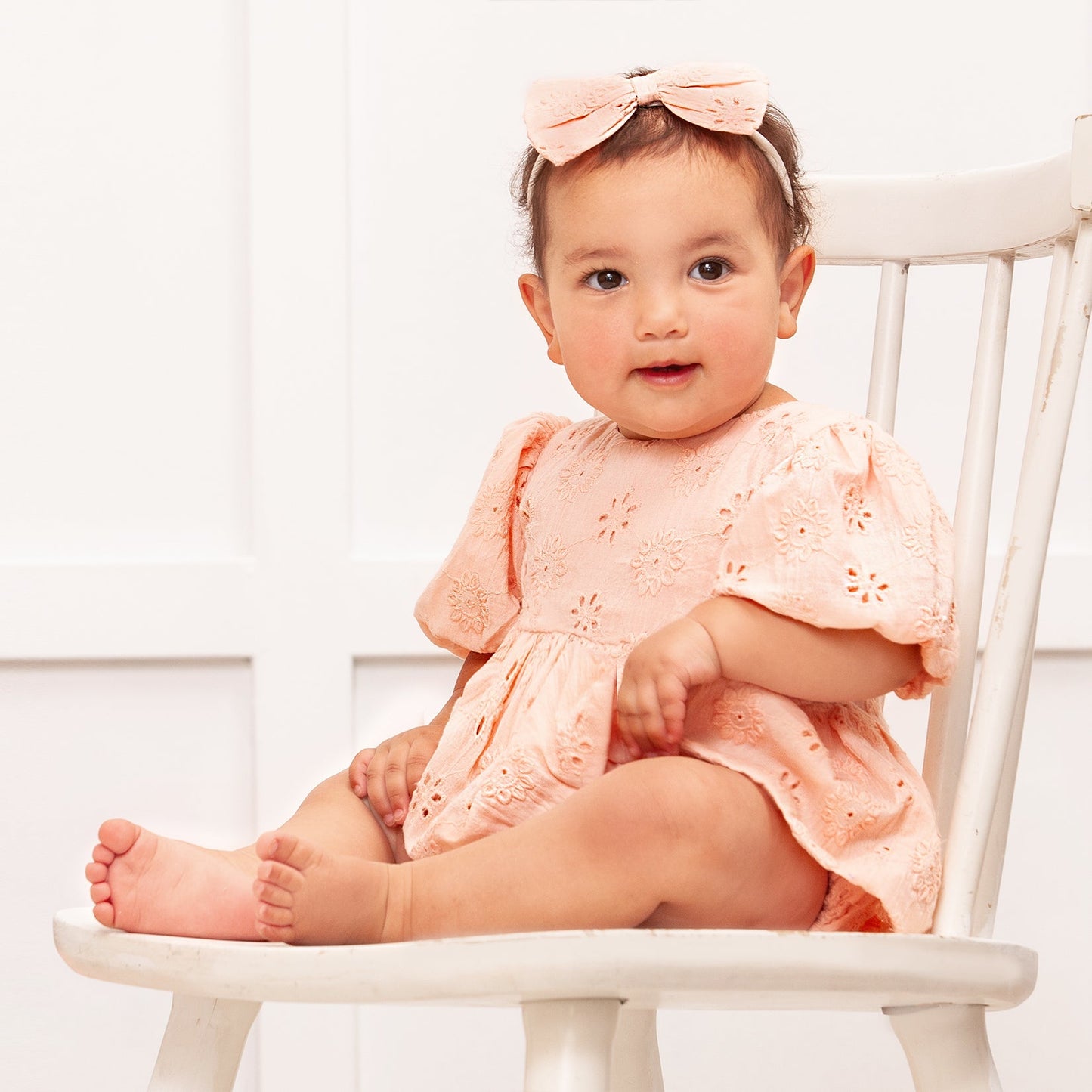 Pink Eyelet Cotton Skirted Baby Bodysuit