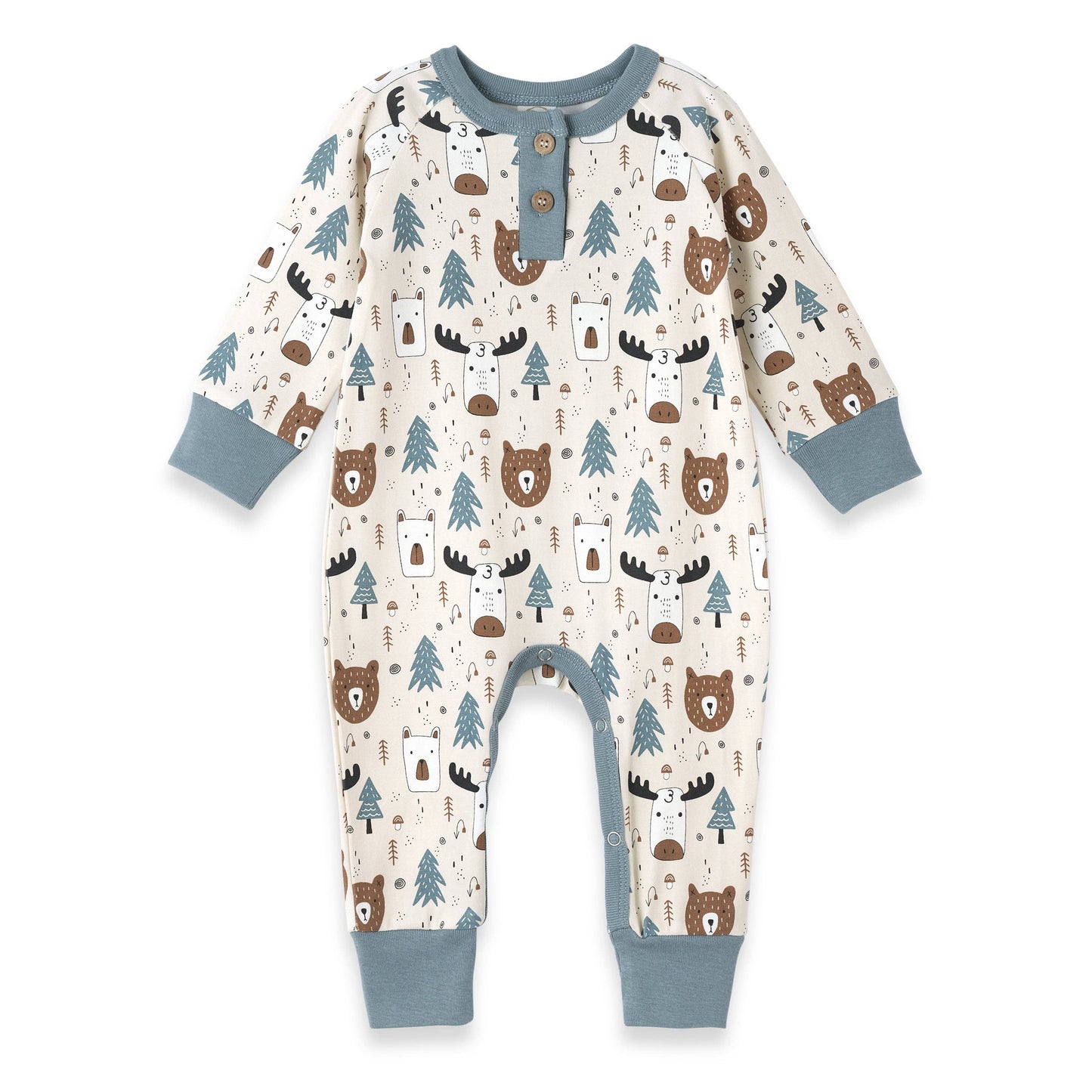 Tesa Babe - Baby Boy's Woodland Pals Bamboo Henley Romper