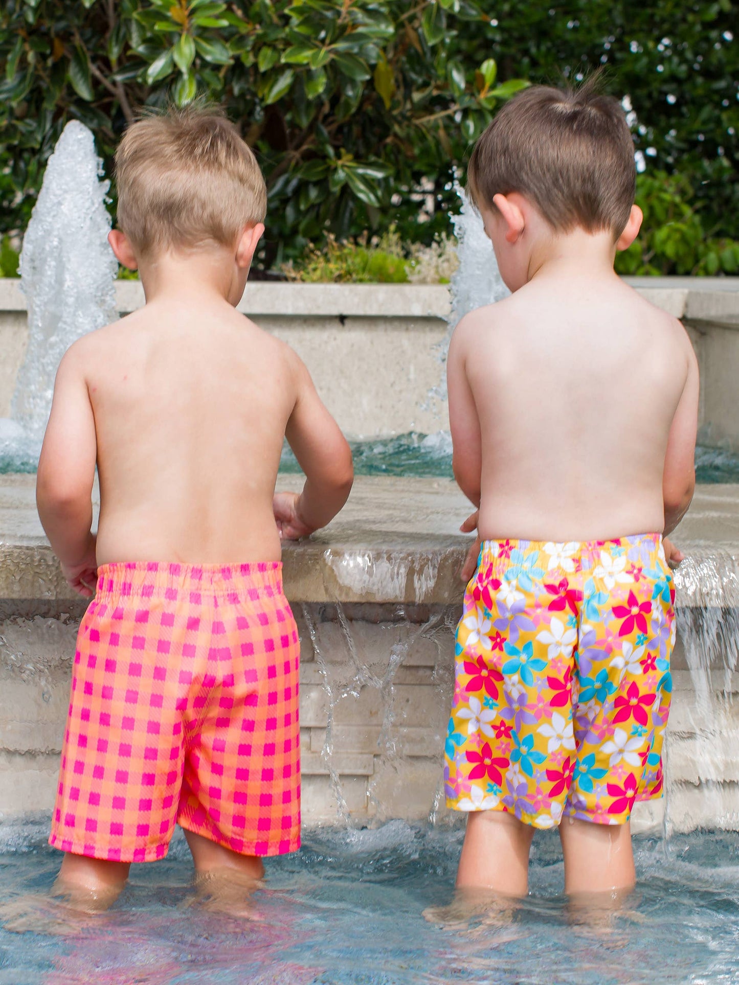 RuffleButts + RuggedButts - Boys Sunset Sorbet Gingham Swim Trunks
