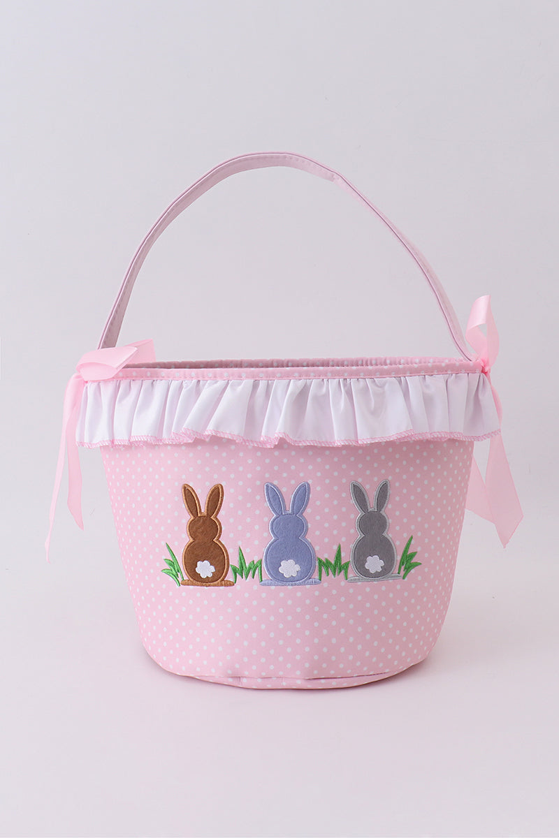 Abby & Evie - Pink Bunny Ruffle Bow Easter Basket
