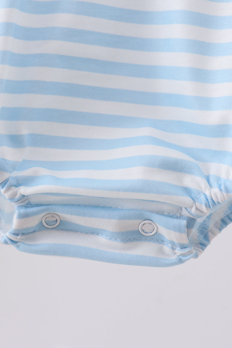 Baby Boy Blue Flag Embroidery Striped Bubble - Fourth of July