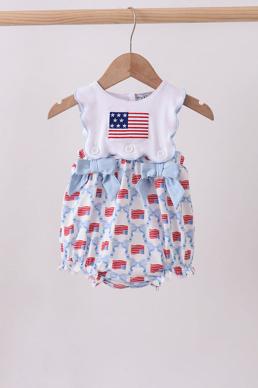 Baby Girl Flag Smocked Bubble - 4th of July