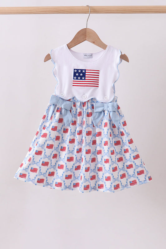 Blue Blow Embroidery Flag Dress - 4th of July