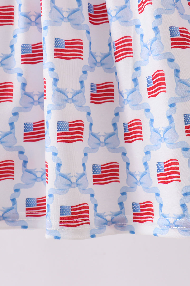 Blue Blow Embroidery Flag Dress - 4th of July