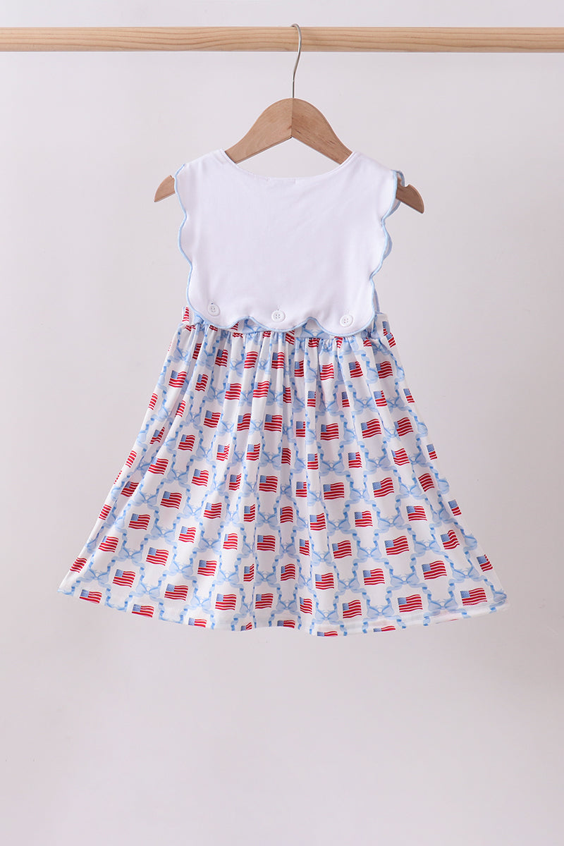 Blue Blow Embroidery Flag Dress - 4th of July