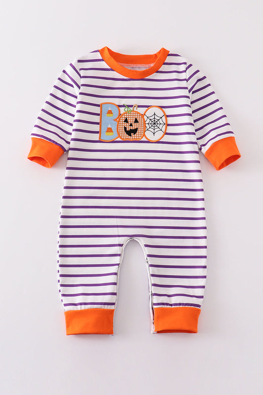 Abby & Evie - Purple Stripe BOO Applique Romper