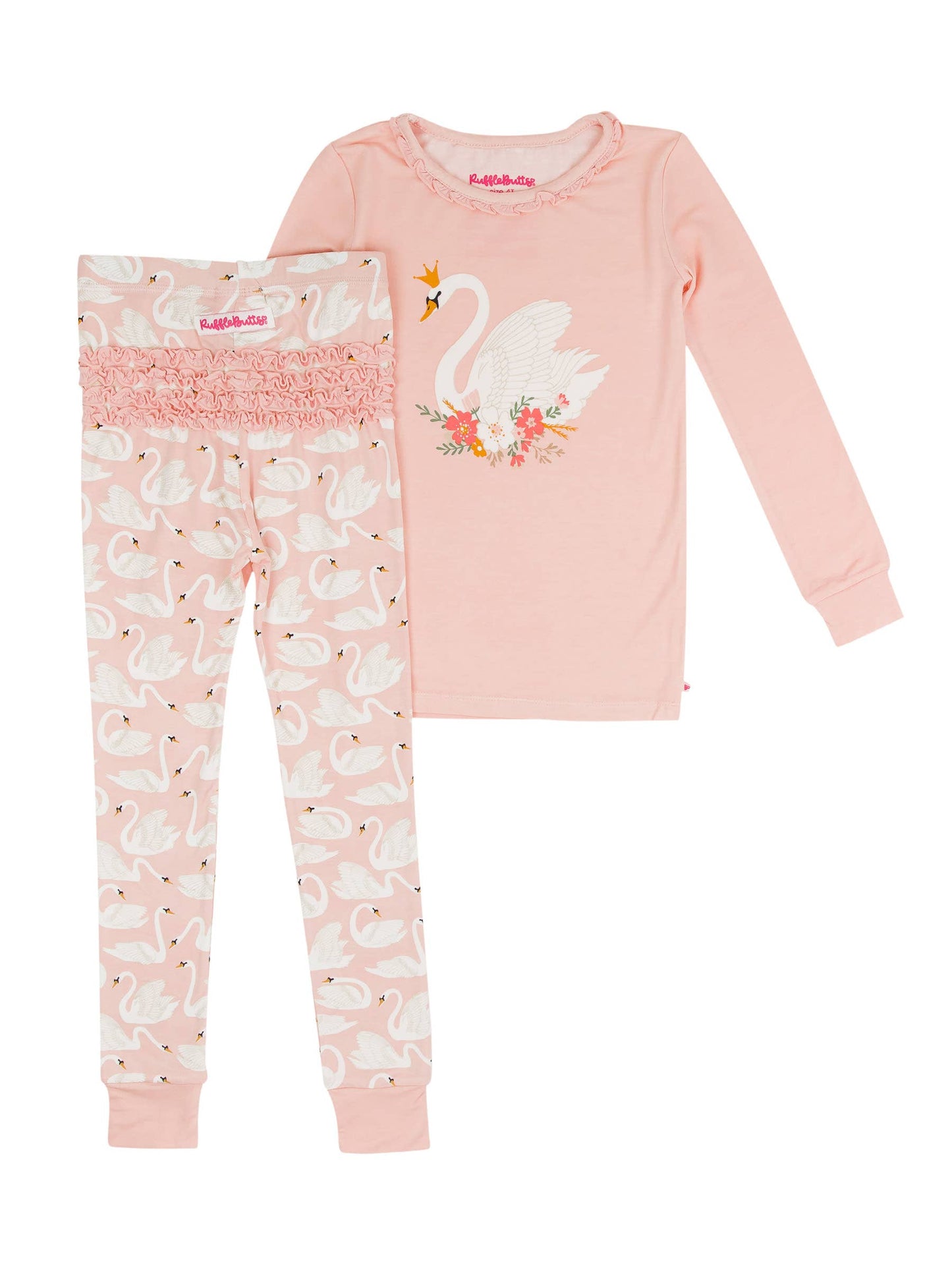 RuffleButts + RuggedButts - Toddler Girls Swan Lake Dream Bamboo Viscose Ruffle Long Sleeve Pajama Set