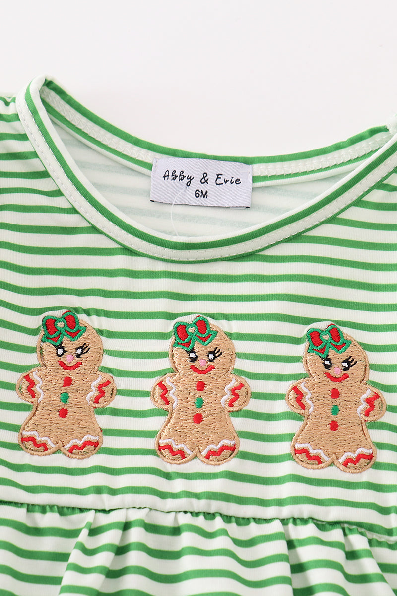 Abby & Evie - Green Stripe Christmas Gingerbread Embroidery Bubble