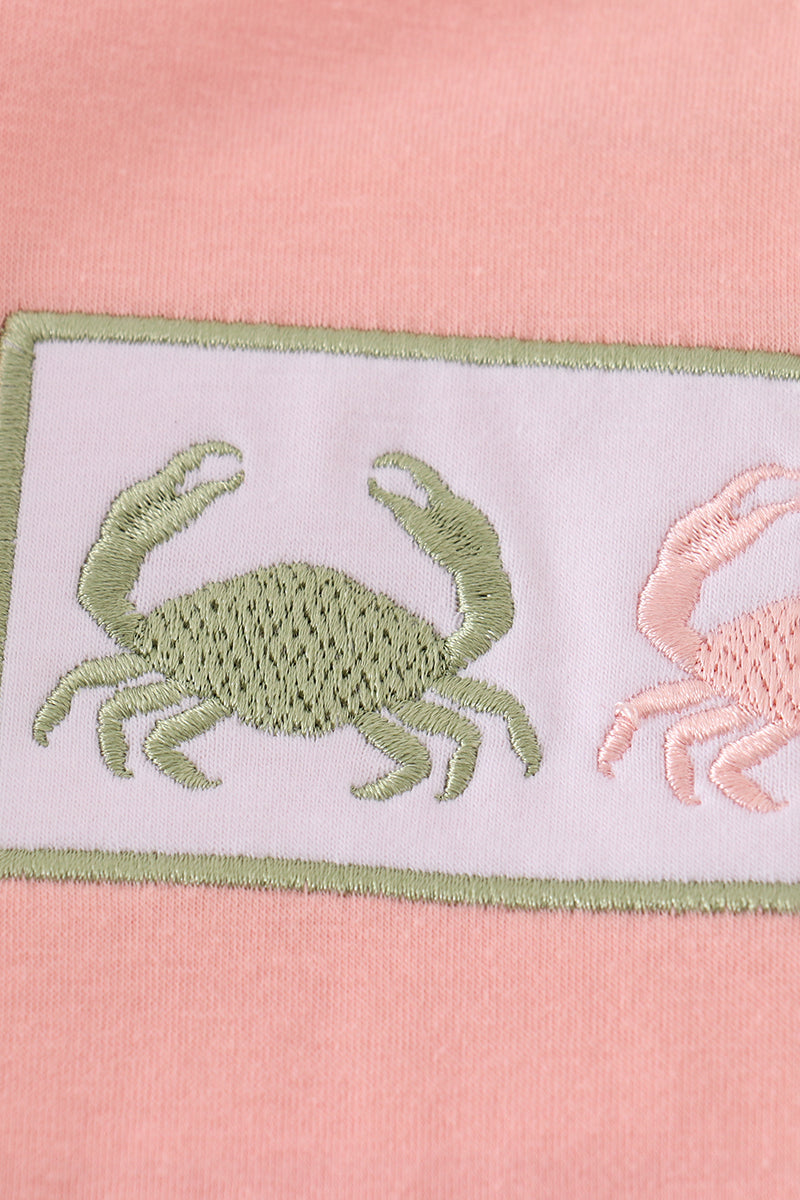 Abby & Evie - Crab Embroidery Plaid Shorts Set