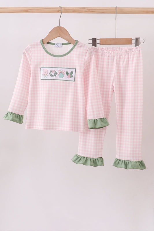 Abby & Evie - Pink Nutcracker Embroidery Gingham Pajama set