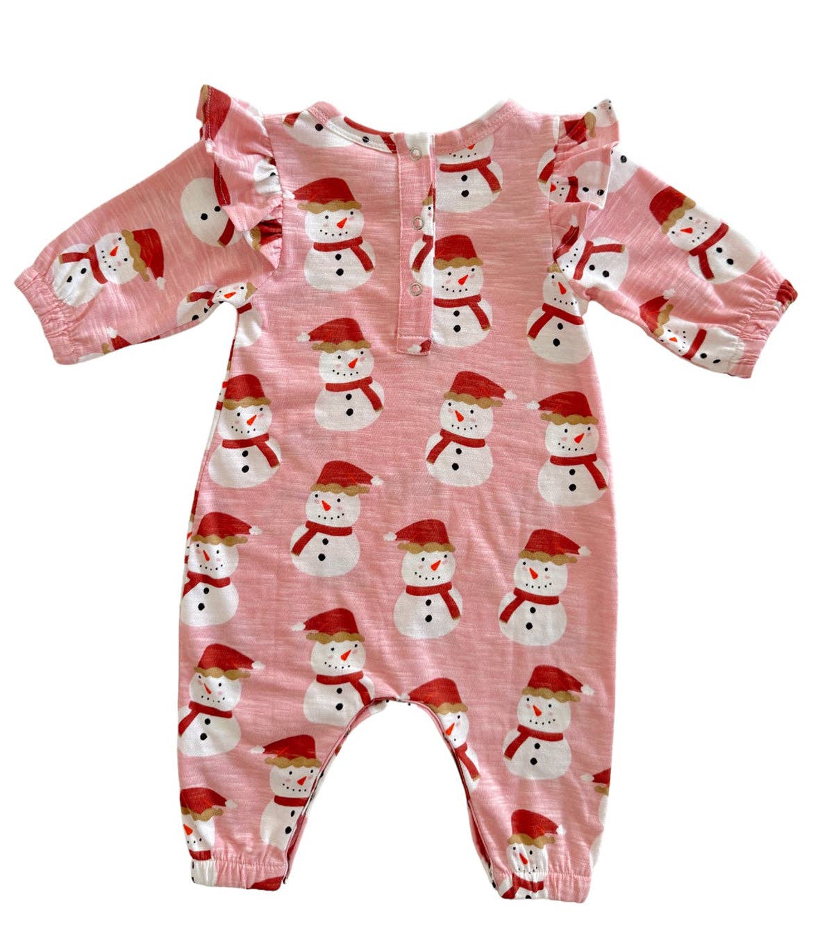 SIIX Collection - Snowman Pink / Organic Long Sleeve Ruffle Jumpsuit