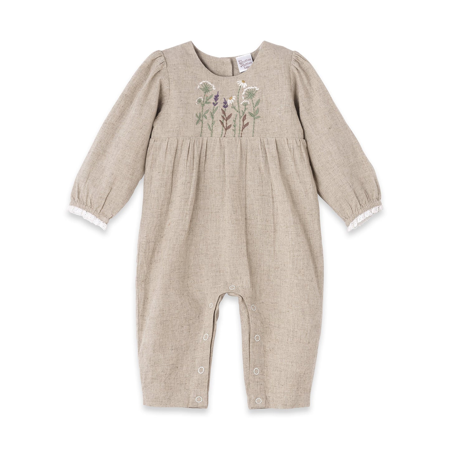 Embroidered Linen-Blend Baby Romper–Vintage Style