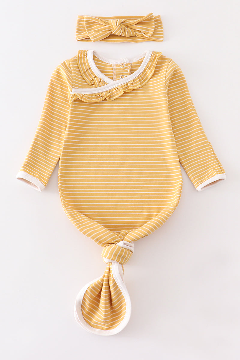 Abby & Evie - Mustard Stripe Ruffle Baby 2pc Gown