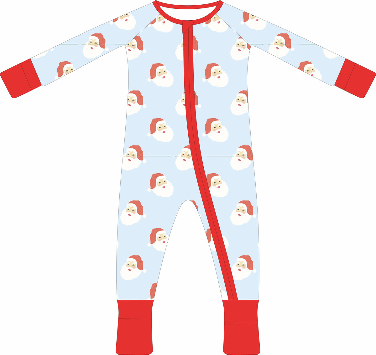 Max and Pippa | Baby Blue Santa Bamboo Convertible Romper Pajamas