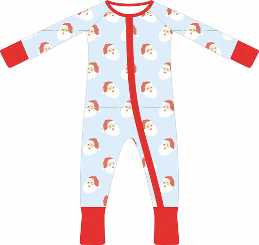 Max and Pippa | Baby Blue Santa Bamboo Convertible Romper Pajamas