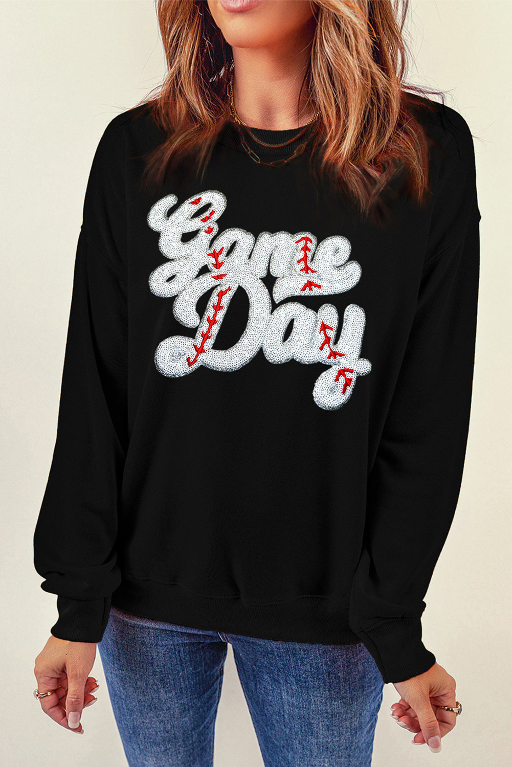 Letter Graphic Round Neck Long Sleeve Sweatshirt