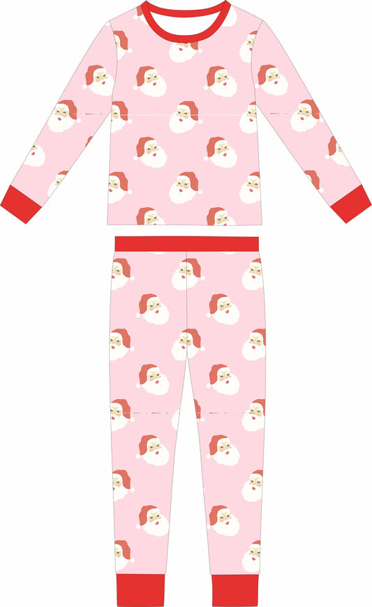 Max and Pippa | Pink Santa Two Piece Ruffle Bamboo Pajama Set