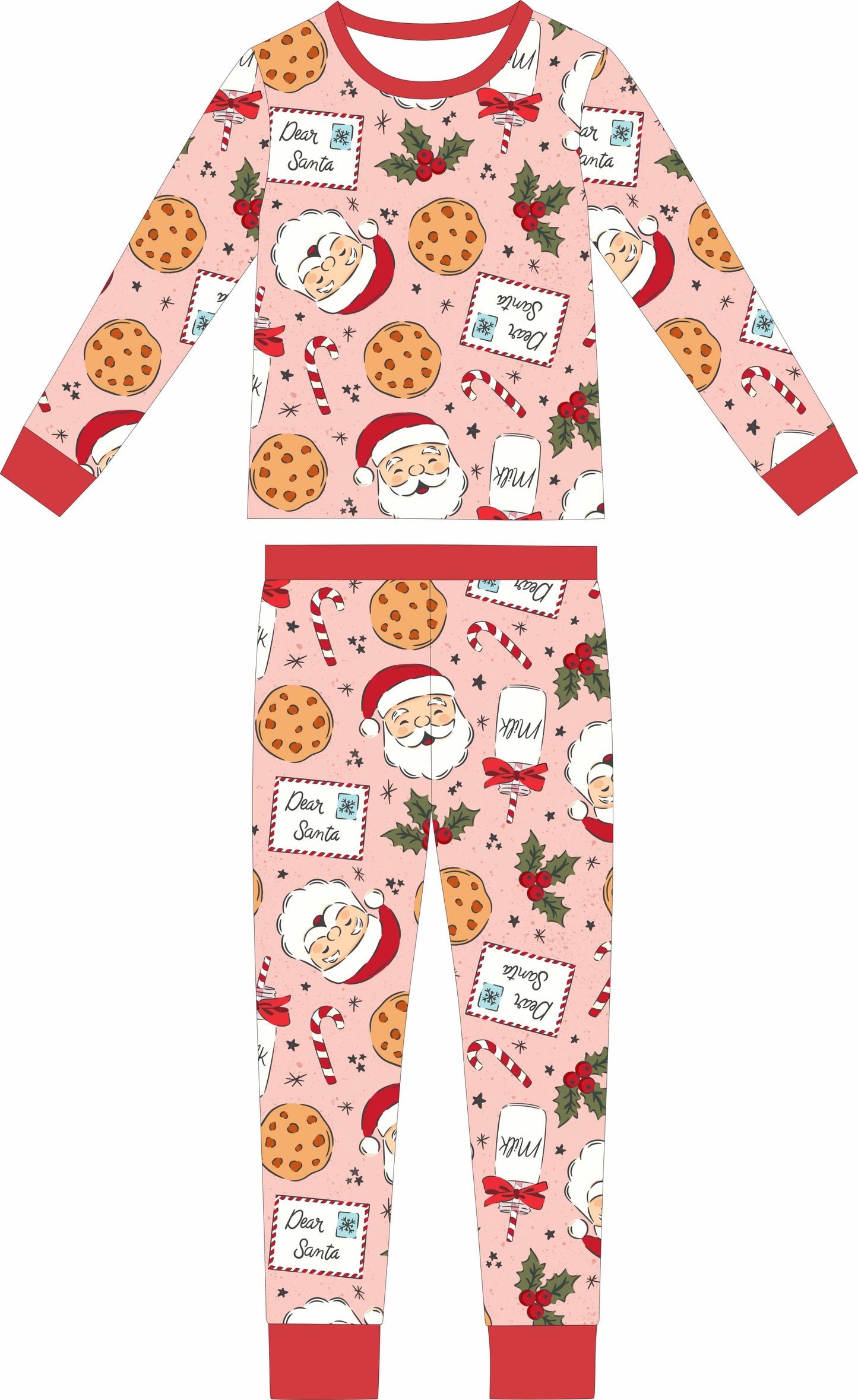 Max and Pippa - Milk and Cookies Pink Bamboo Two Piece Pajama Set