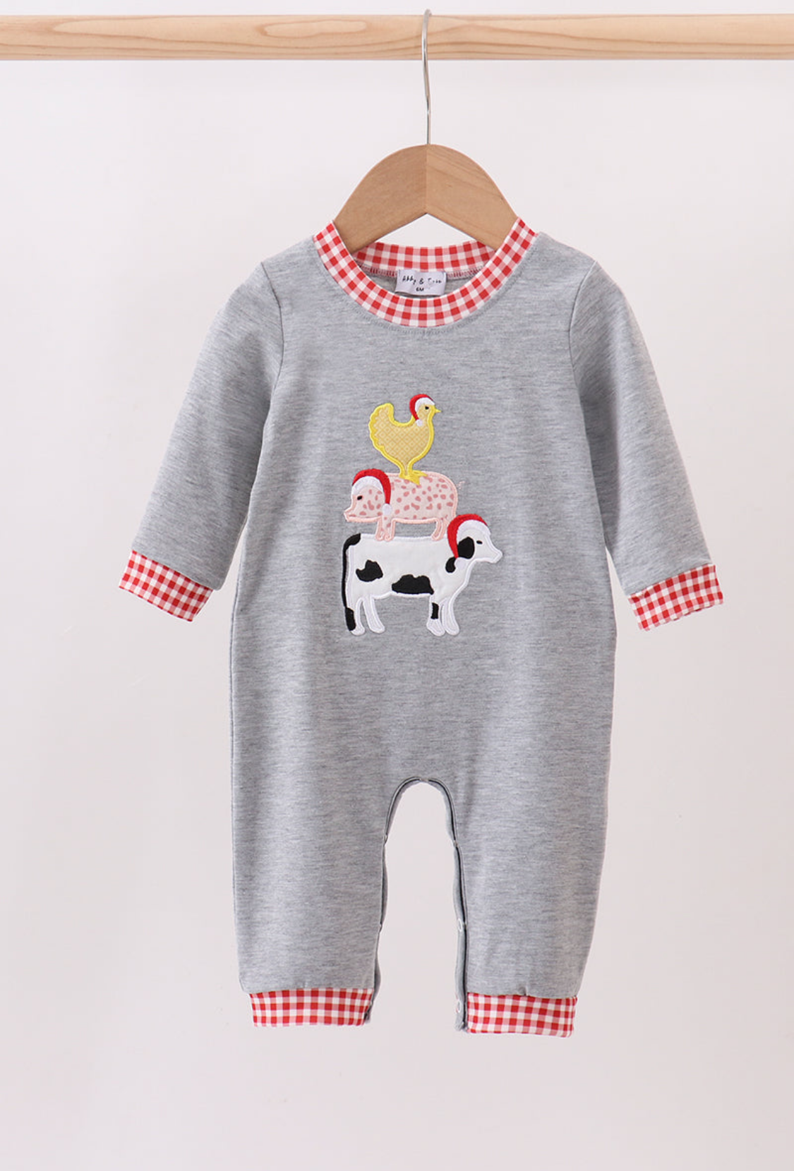 Abby & Evie - Gray Farm Applique Romper