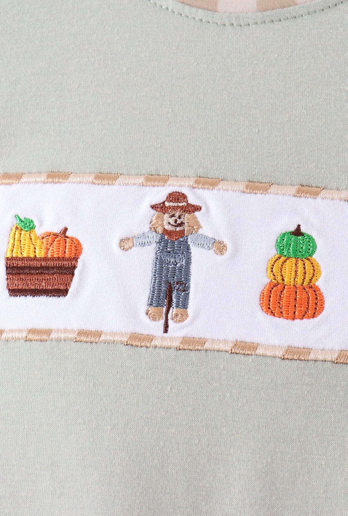 Abby & Evie | Sage Scarecrow Embroidered Romper