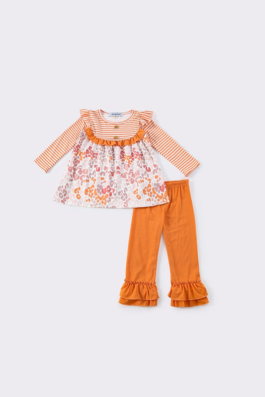 Sassy Soul - Orange Stripe Leopard Ruffle Set