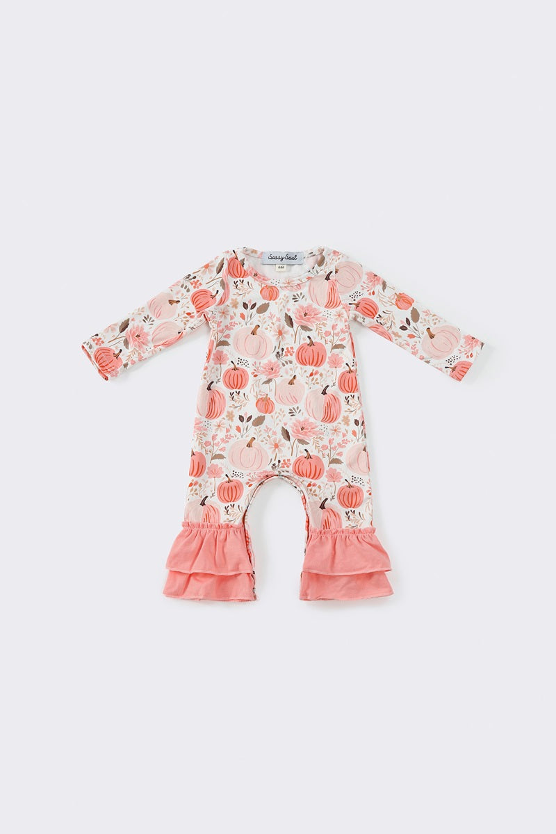 Sassy Soul - Pink Pumpkin Floral Ruffle Romper