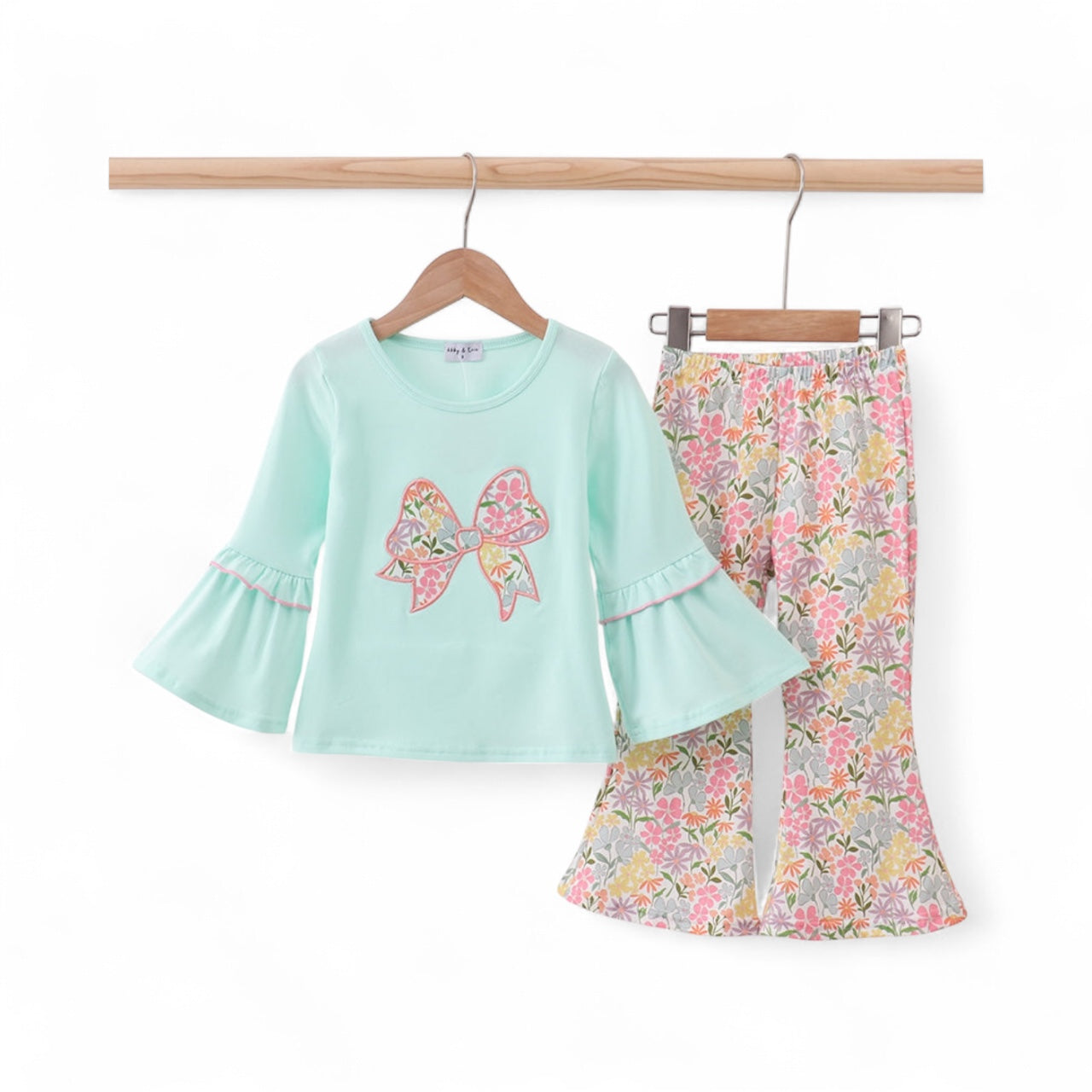 Max and Pippa - Blue Bow Floral Applique Two Piece Set