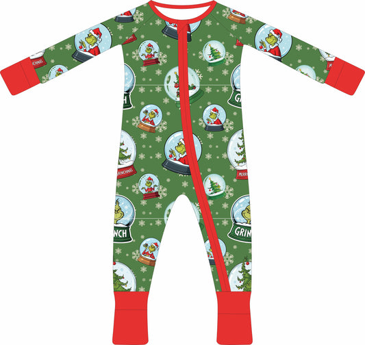 Max and Pippa | The Green Guy Bamboo Convertible Christmas Romper Pajamas