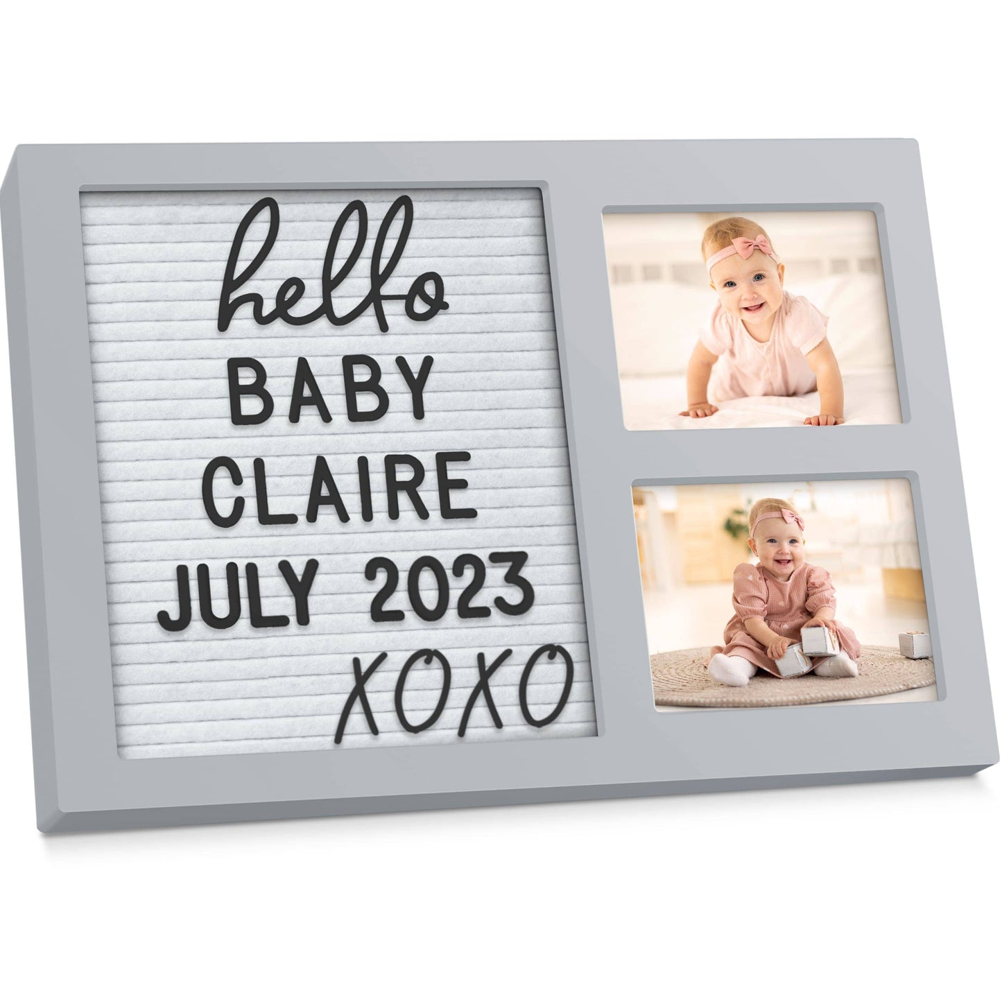 KeaBabies - KeaBabies Heartfelt Picture Frame with Felt Letterboard: Cloud Gray