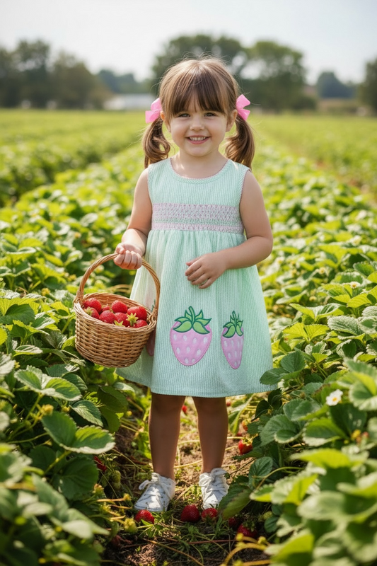Little Girls Strawberry Smocked Dress