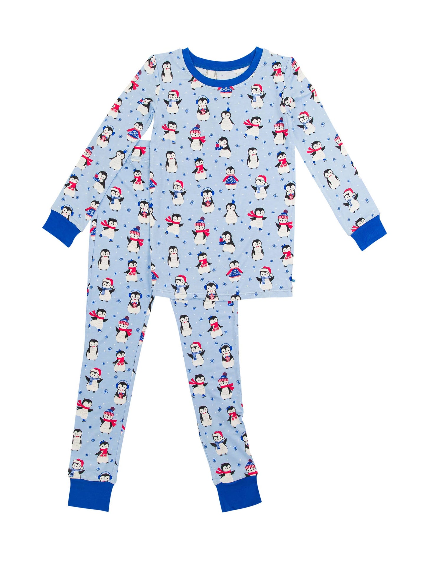 RuffleButts + RuggedButts - Boys Blue Penguin Party Bamboo Viscose Long Sleeve Pajama Set