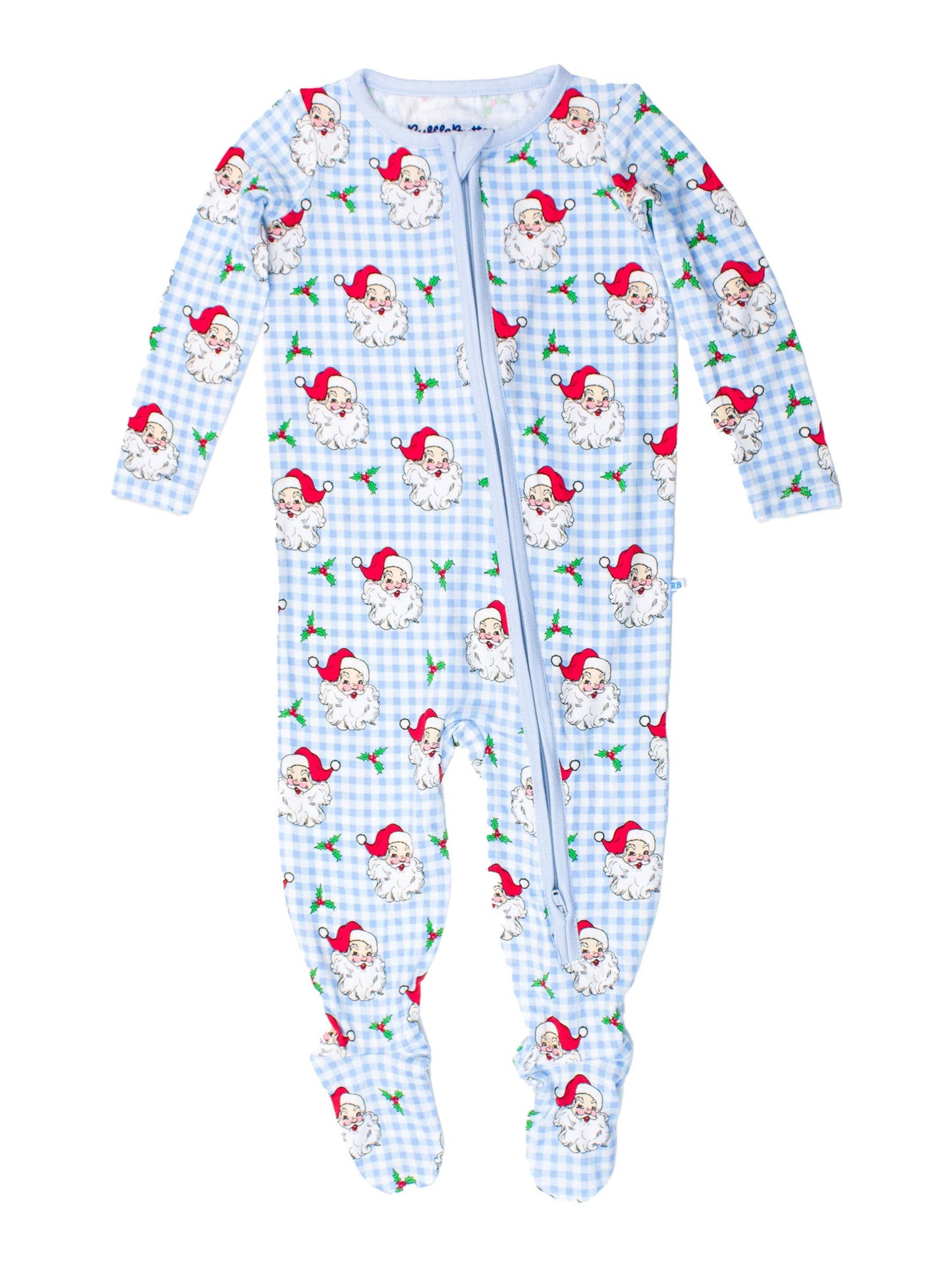 RuffleButts + RuggedButts - Baby Boys Blue Dear Santa Bamboo Viscose Footed One Piece Pajama