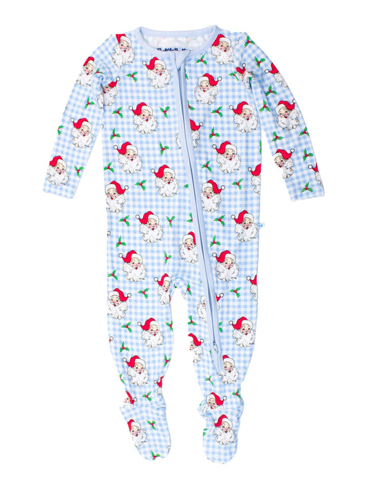 RuffleButts + RuggedButts - Baby Boys Blue Dear Santa Bamboo Viscose Footed One Piece Pajama