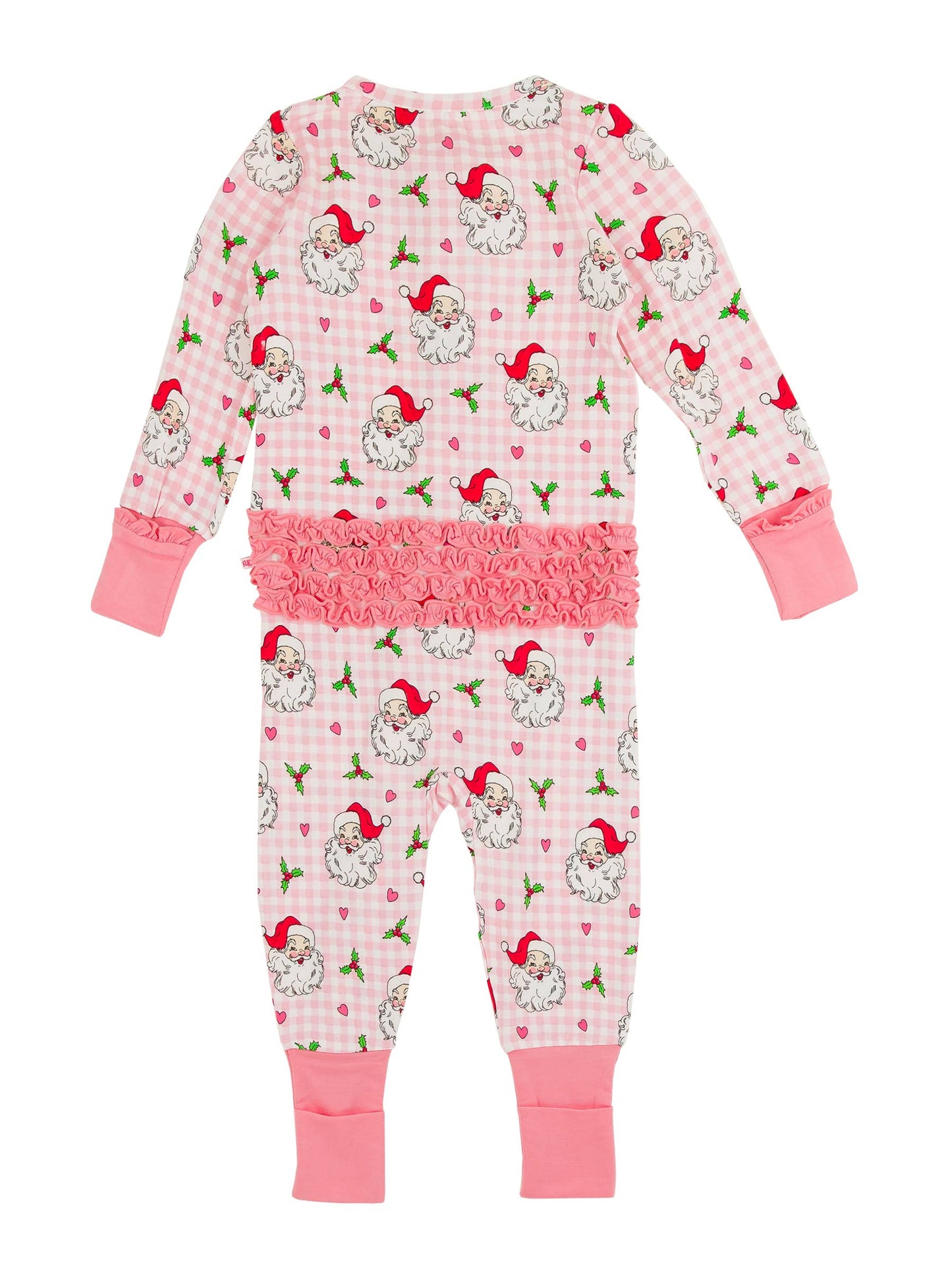 RuffleButts + RuggedButts - Baby Girls Dear Santa Bamboo Viscose Convertible Ruffle One Piece Pajama