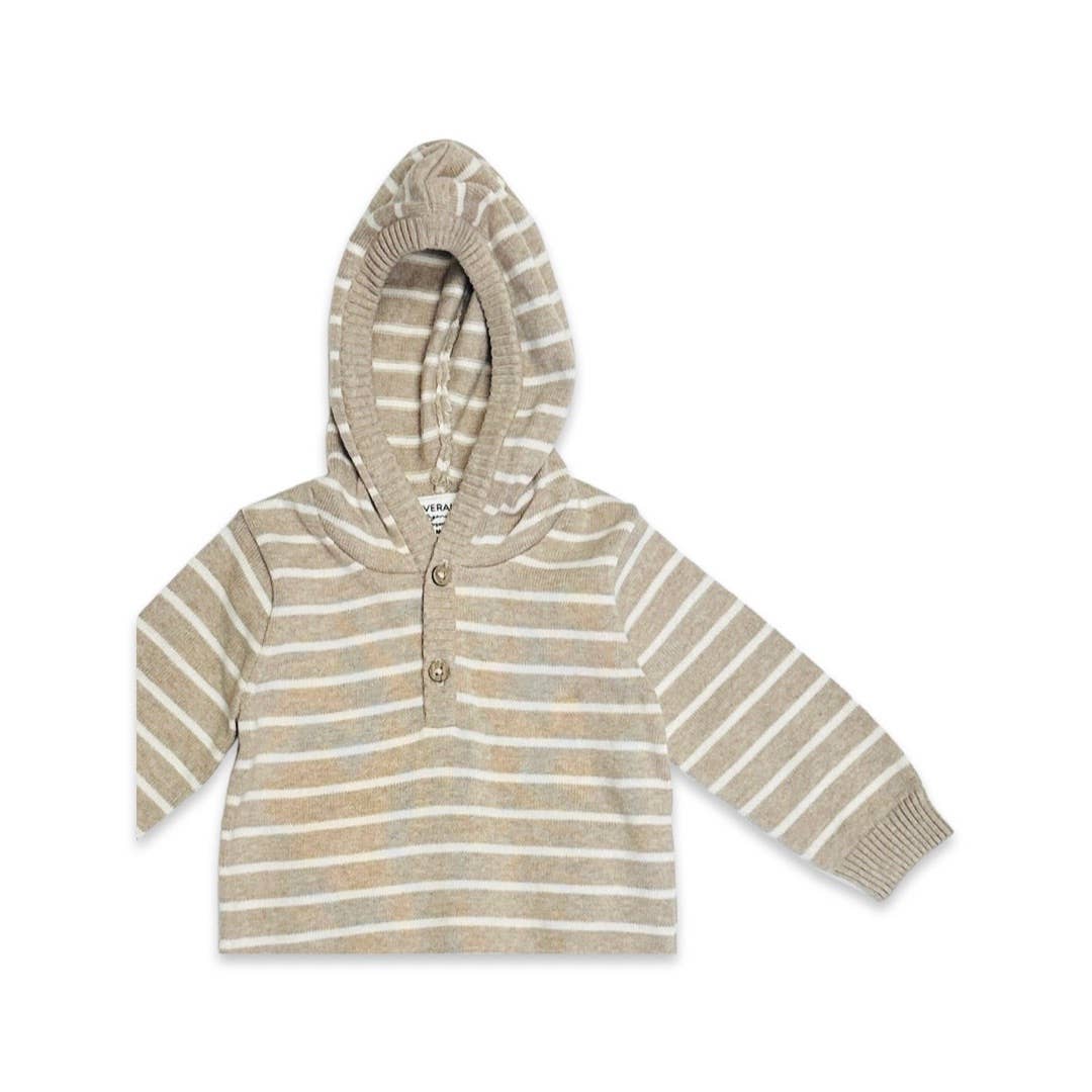 Viverano Organics - Oat Heather - Stripe Hooded Baby Knit Pullover (Organic)