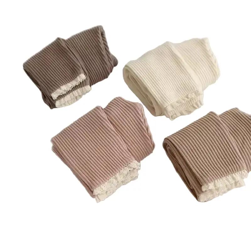 Little Girl Lace Edged Leggings by Max and Pippa