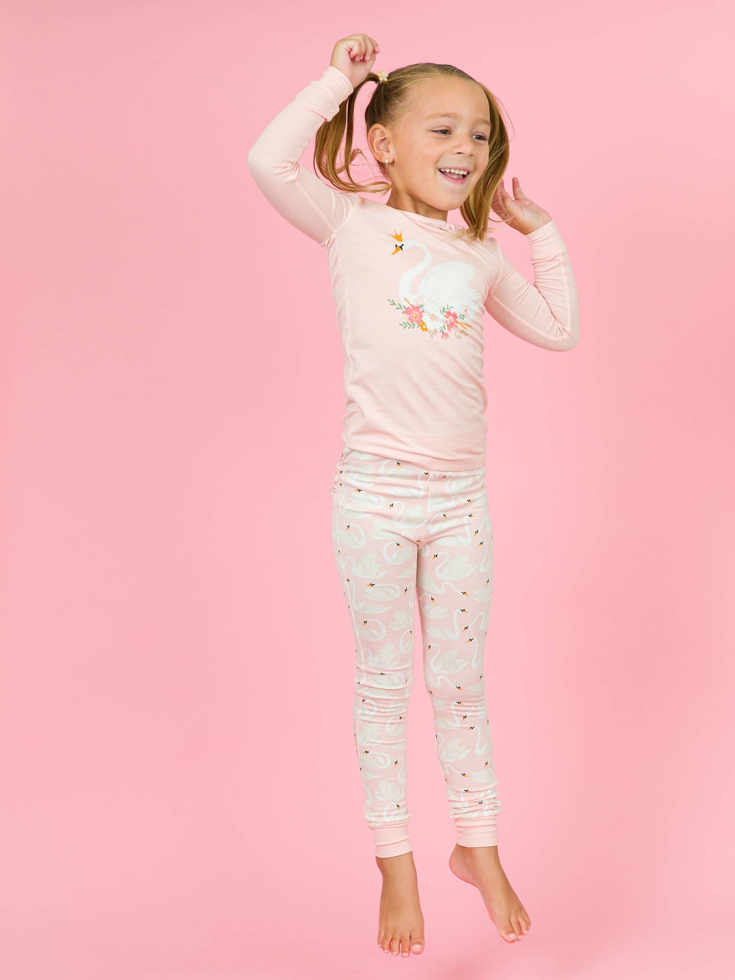 RuffleButts + RuggedButts - Toddler Girls Swan Lake Dream Bamboo Viscose Ruffle Long Sleeve Pajama Set