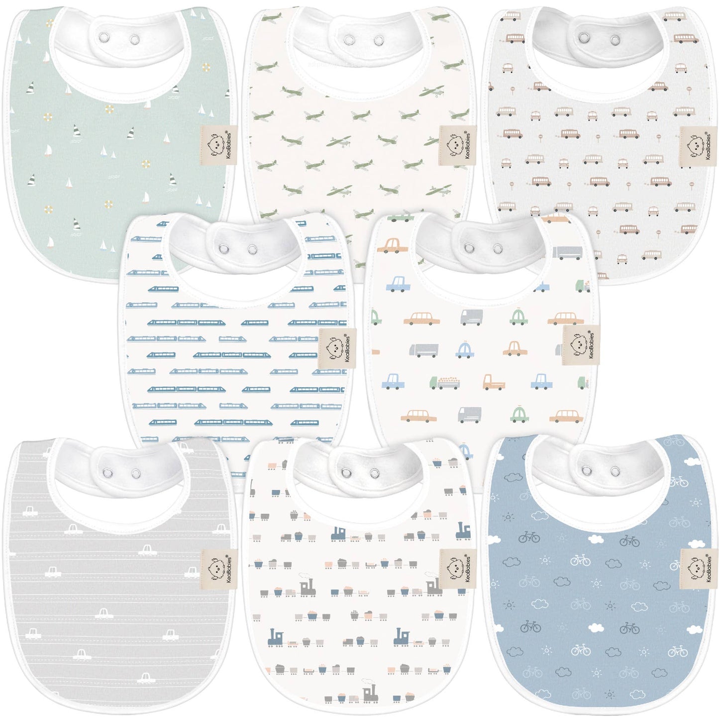 KeaBabies - 8-pack Urban Drool Bibs for Teething: Vessels