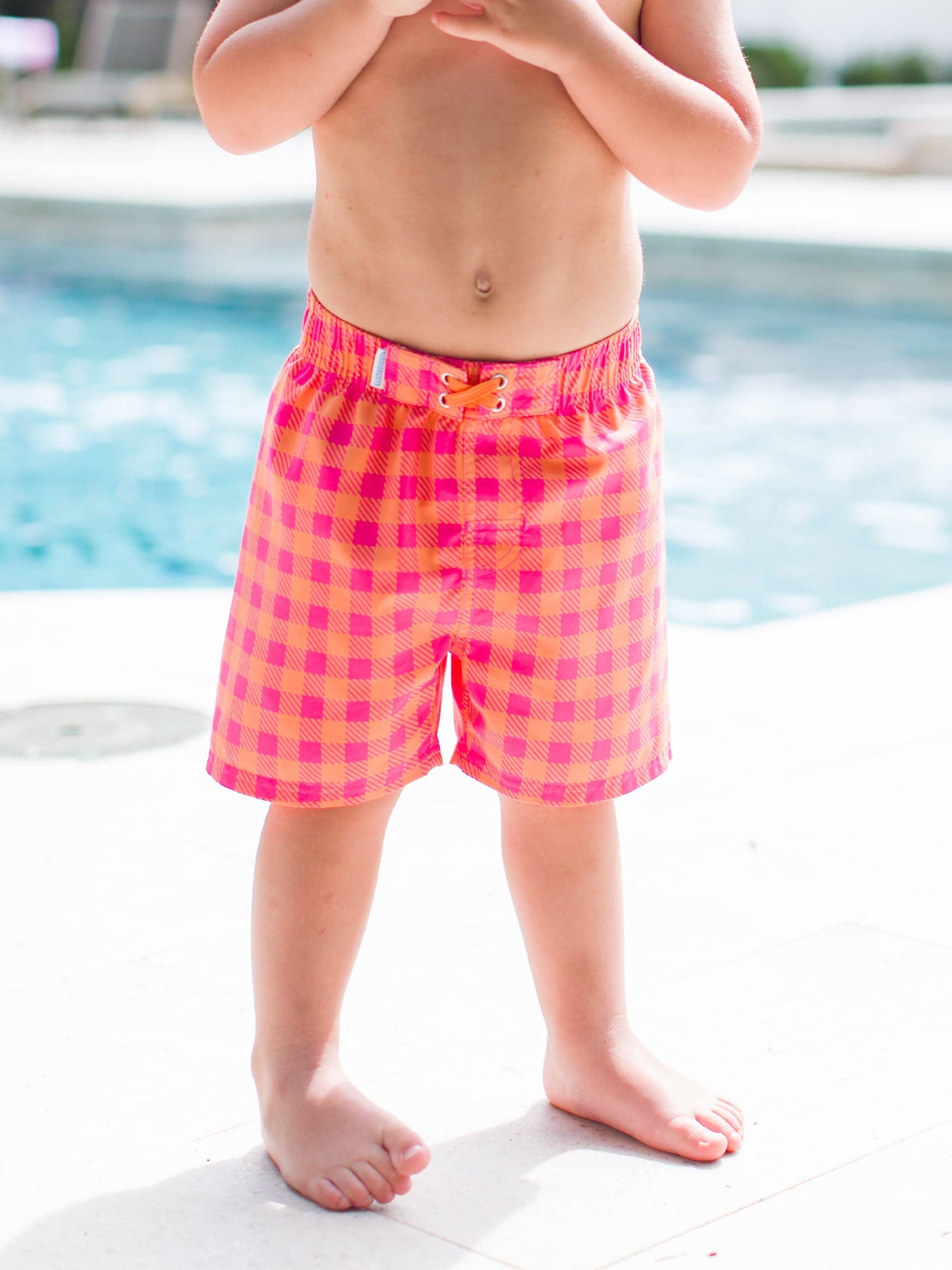 RuffleButts + RuggedButts - Boys Sunset Sorbet Gingham Swim Trunks