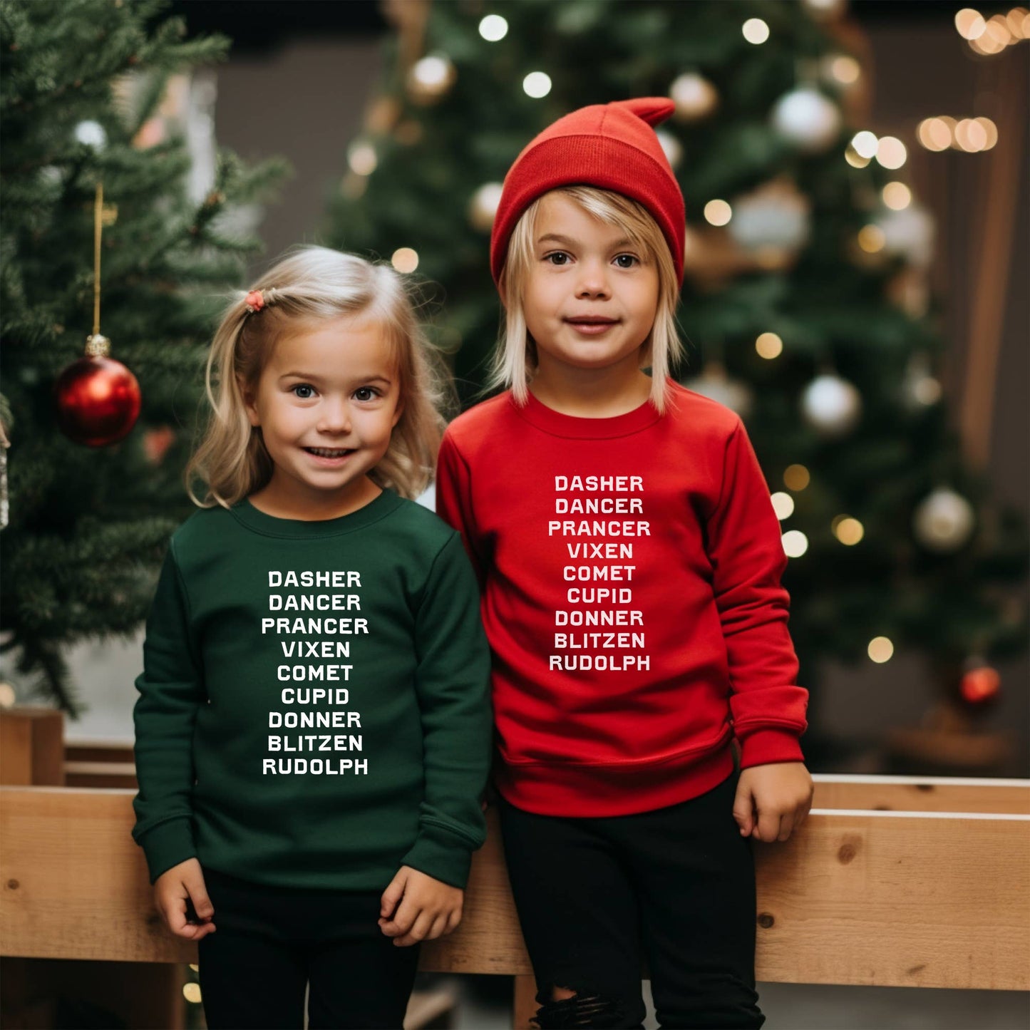 Holland Ave Clothing - Reindeer Names | Kids Christmas Sweatshirt