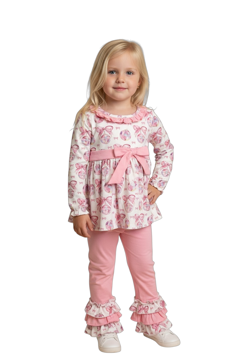 Max and Pippa - Bows and Disco Balls Two Piece Ruffle Set