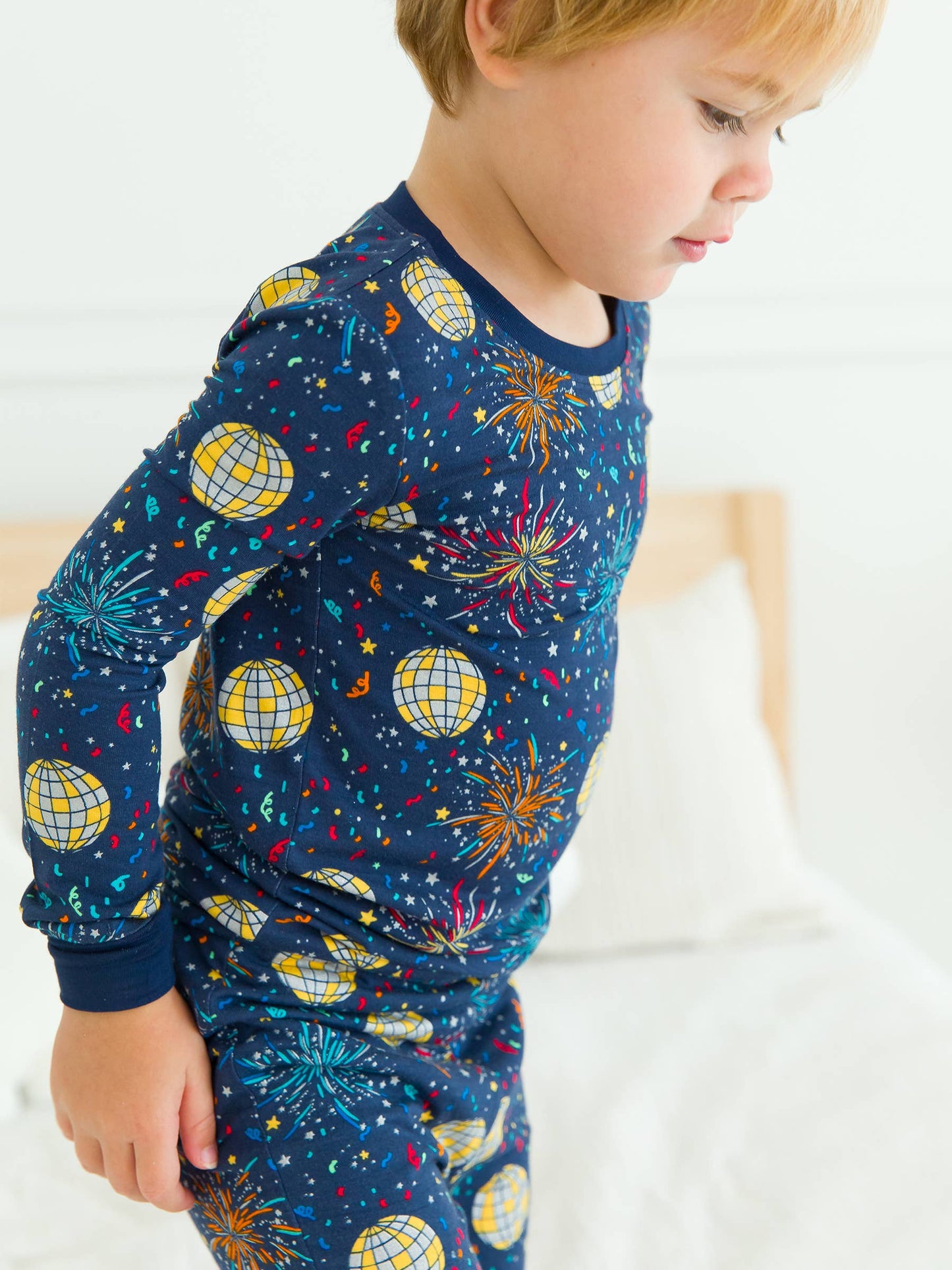 RuffleButts + RuggedButts - Boys Navy Happy New Year Bamboo Viscose Long Sleeve Pajama Set